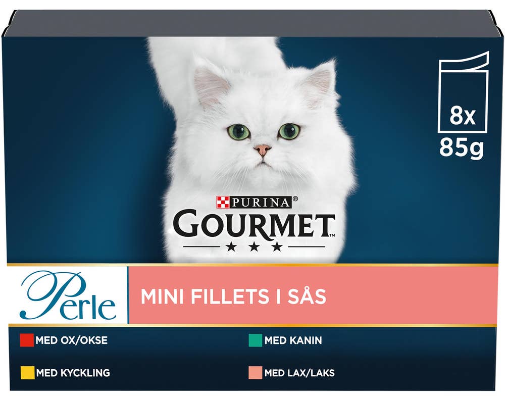 Purina Gourmet Perle Multipack Okse, Kylling, Kanin & Laks, 8x85g