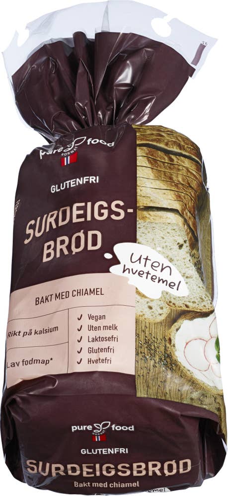 Pure Food Norway Glutenfritt surdeigsbrød Skåret, Gluten- og laktosefri, Fryst