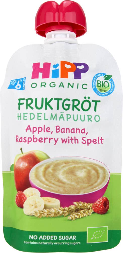 HiPP Fruktgrøt med eple, banan, bringebær og havre