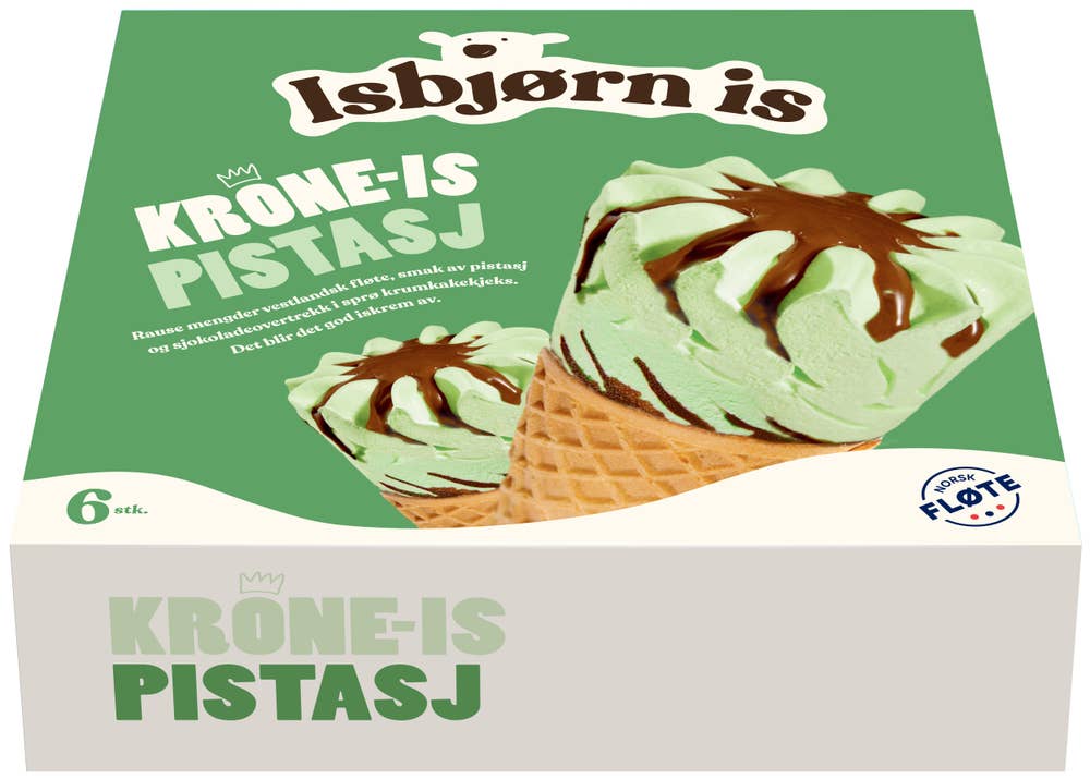 Isbjørn Is Krone-is med pistasj 6 stk