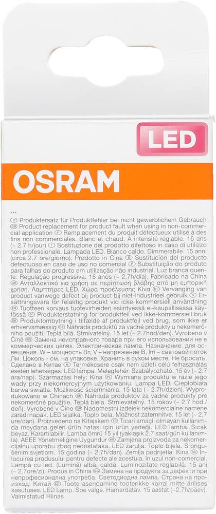 Osram Klar LED-lyspære E27, varm hvit Dimbar, 60 W, 806 lm