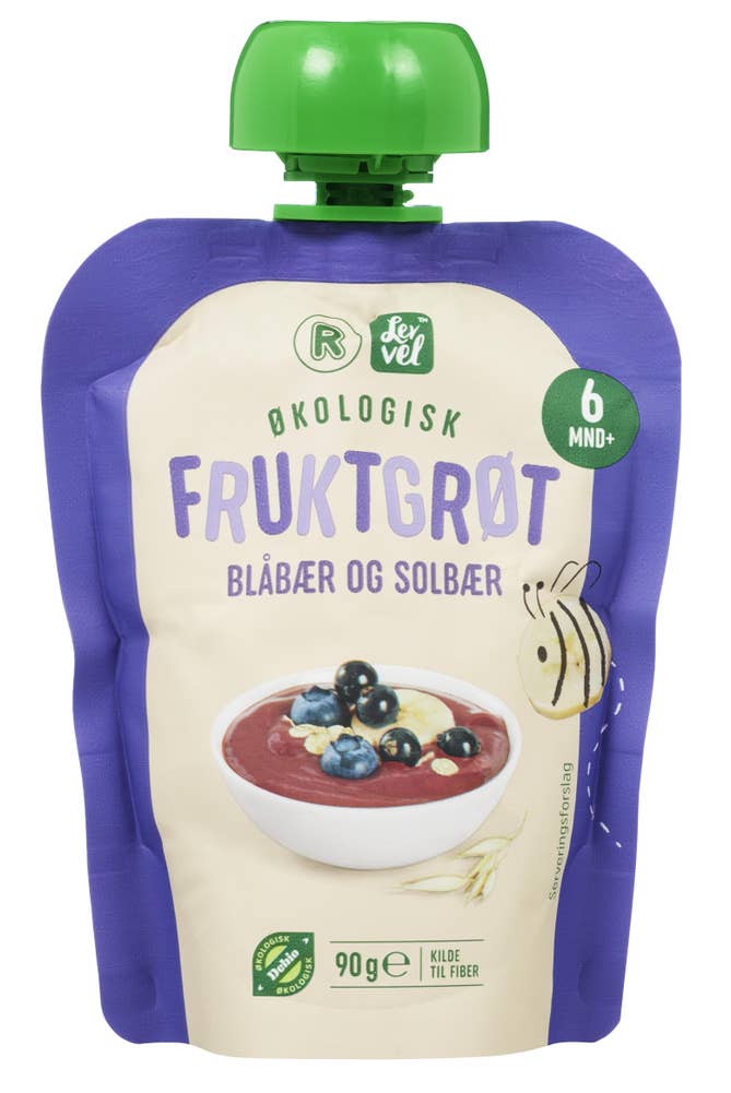 R Fruktgrøt med blåbær og solbær Fra 6 mnd, Økologisk