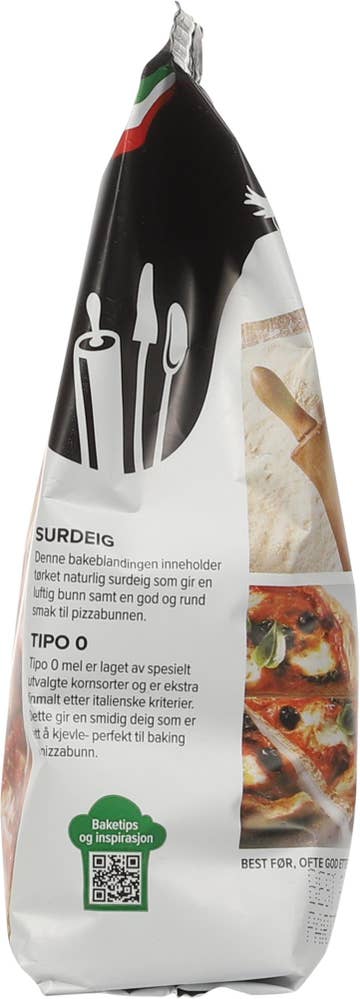 Norgesmøllene Pizzabunn italiensk Tipo 0 og surdeig