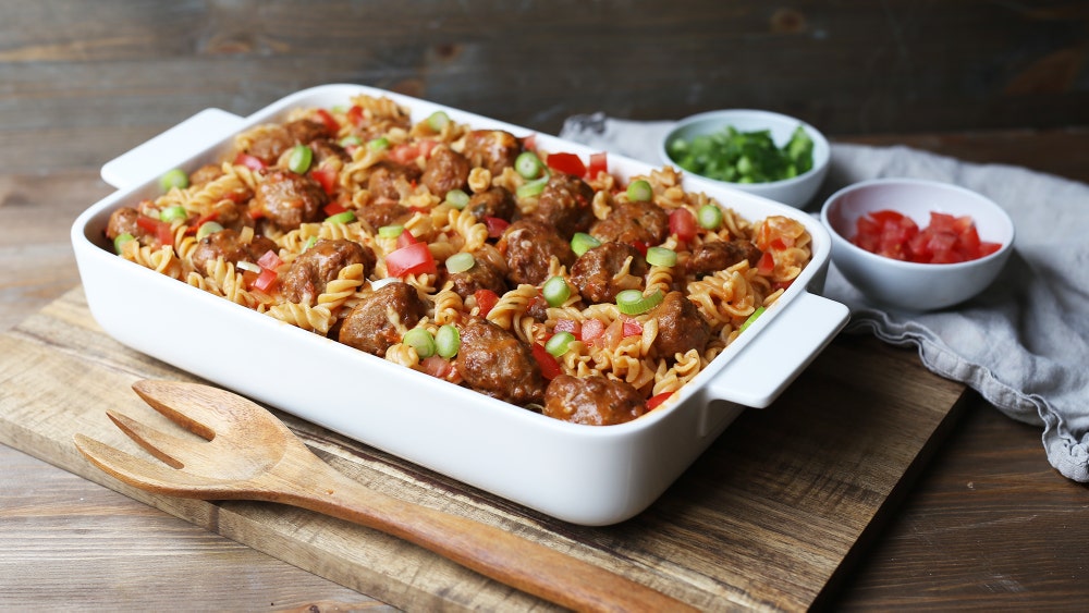 Alt-i-ett pasta med kjøttboller