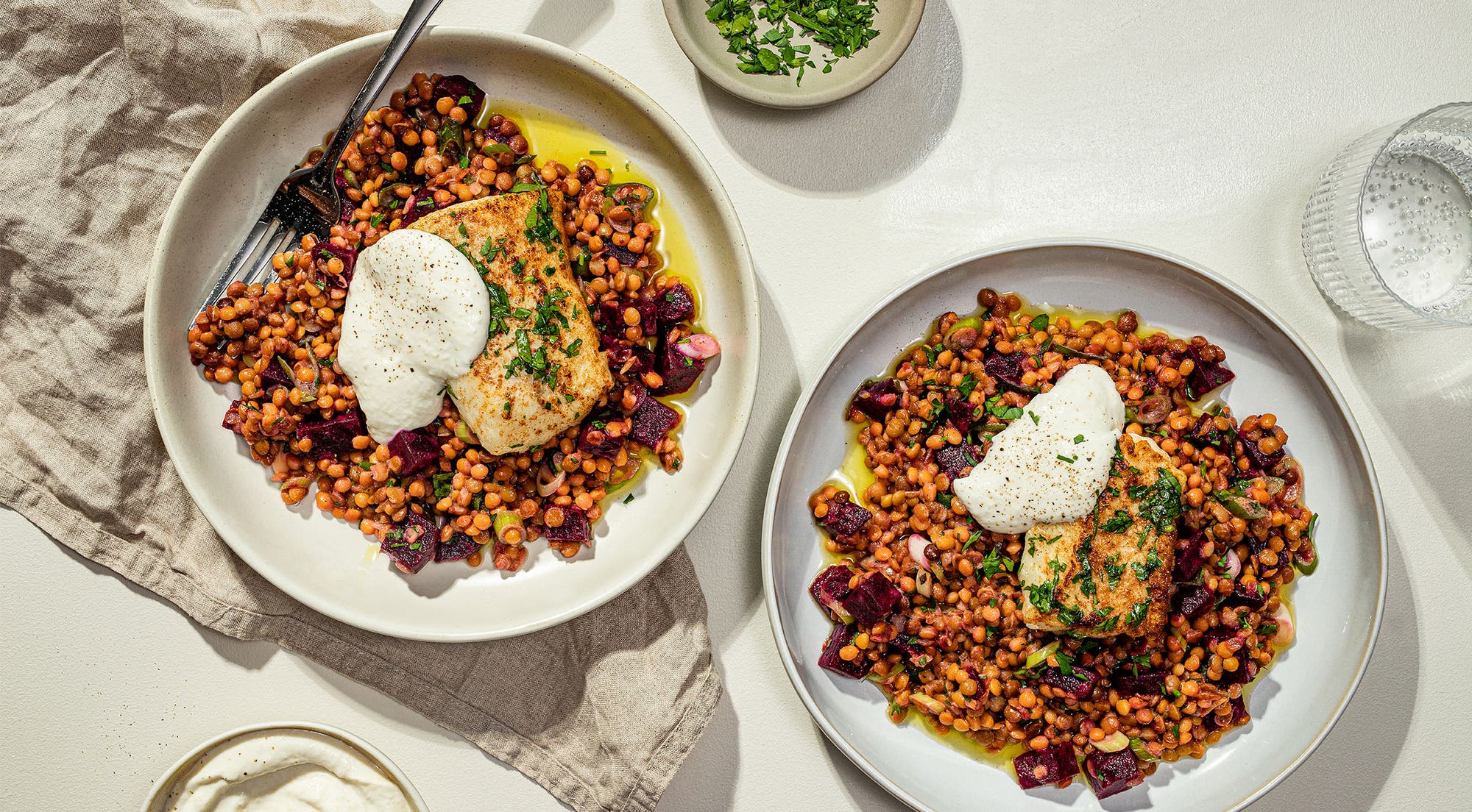 Torsk med linser og pepperrot-yoghurt