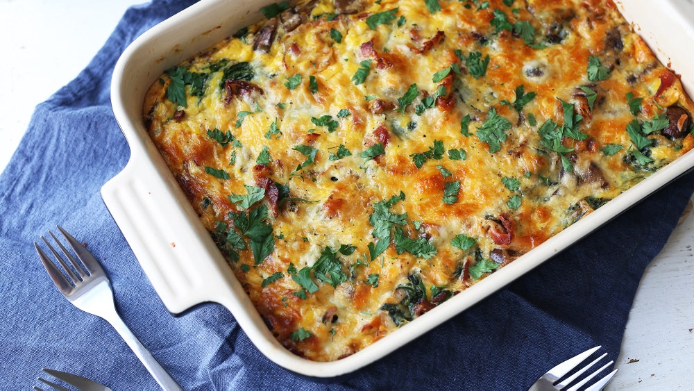 Eggform med sopp og bacon