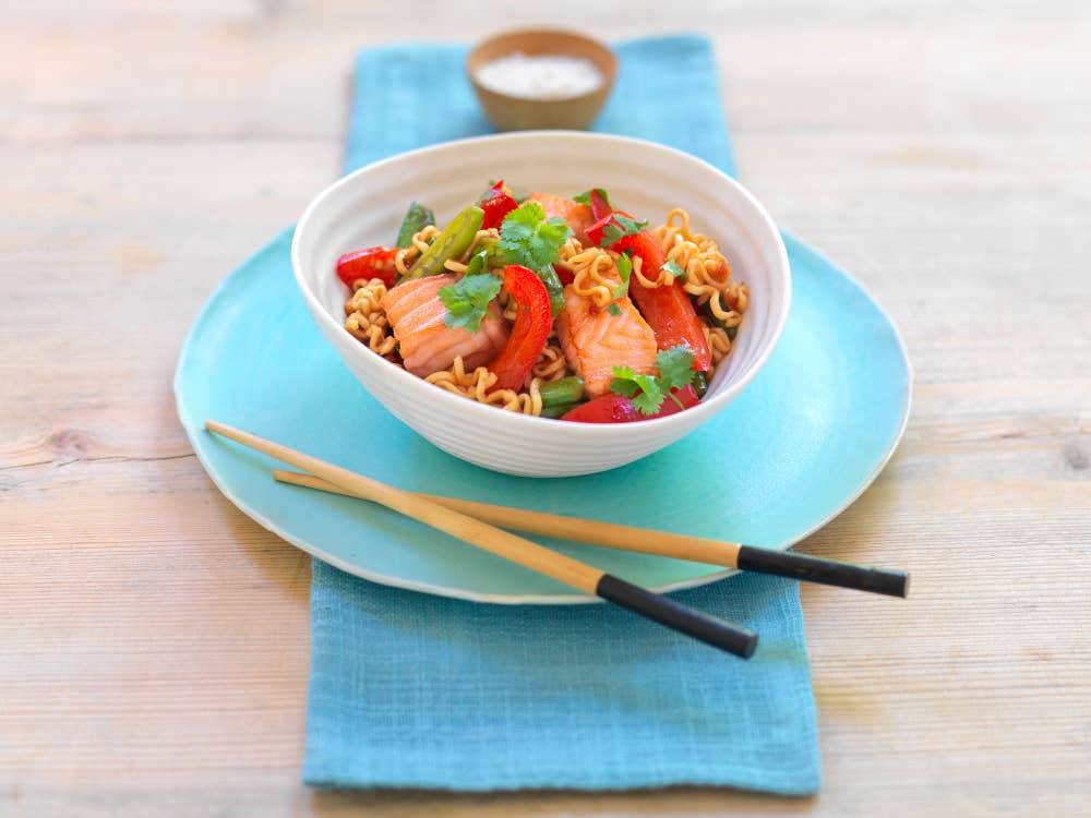 Sweet chili wok med laks