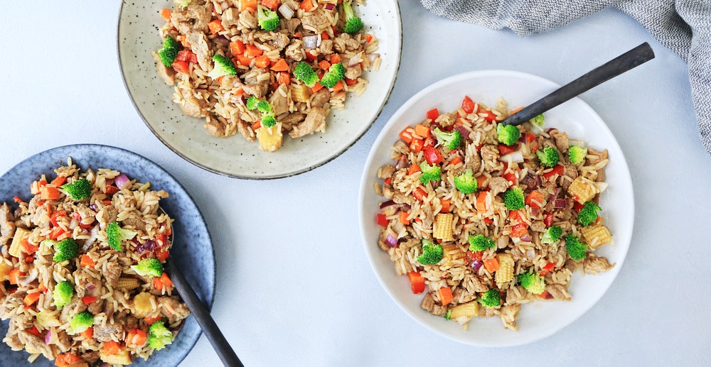 Wok med svinekjøtt og ris