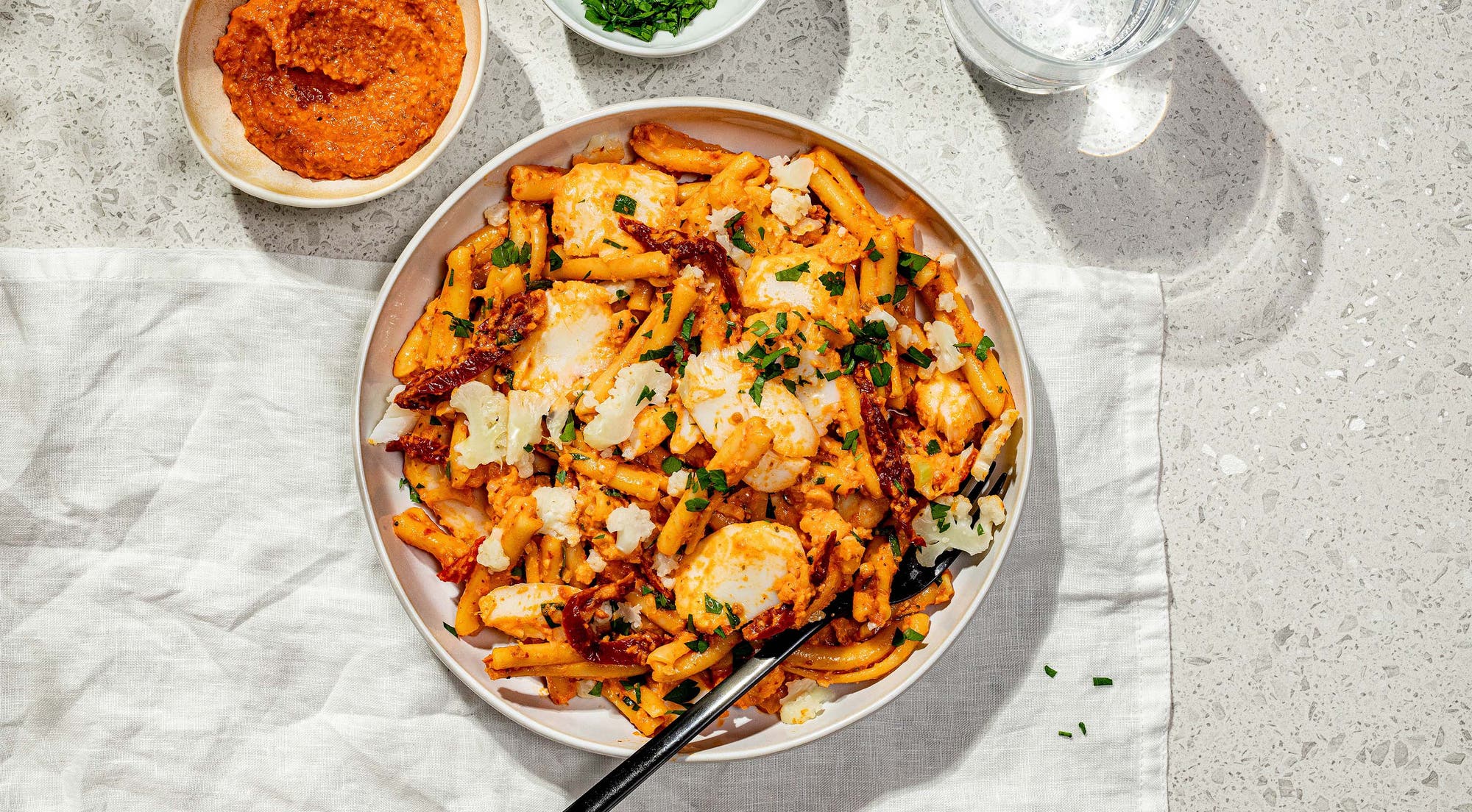 Pasta med torsk i rød pesto