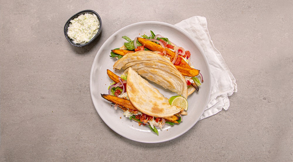 Gyros med søtpotet og tomatsalsa