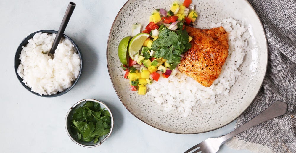 Torsk med ris og mangosalsa