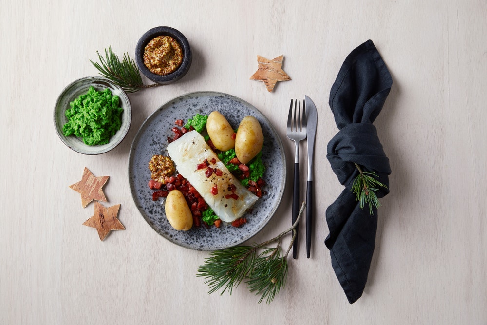 Lutefisk med bacon og ertepuré