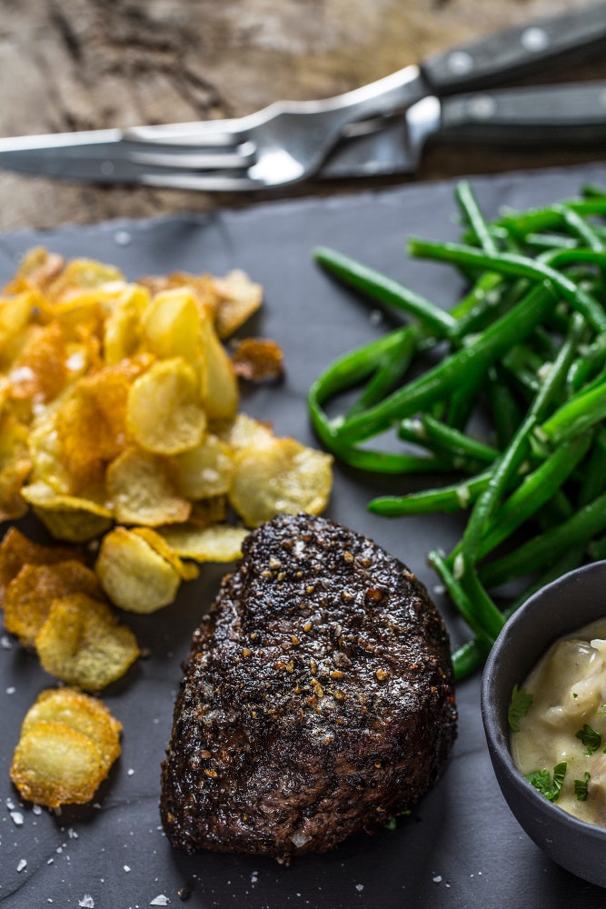 Pepperbiff med sjalottløkkrem