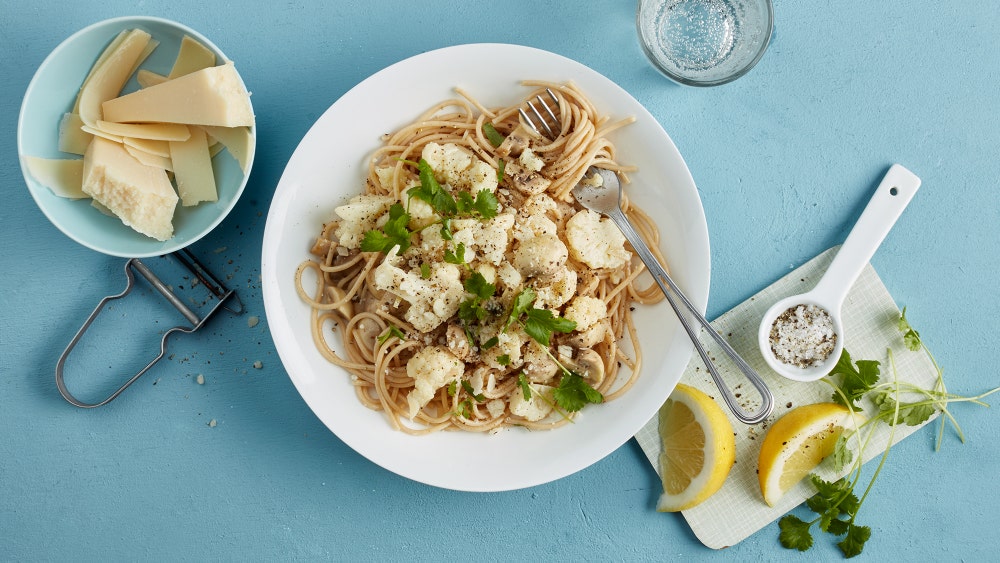 Spaghetti med blomkål og parmesan