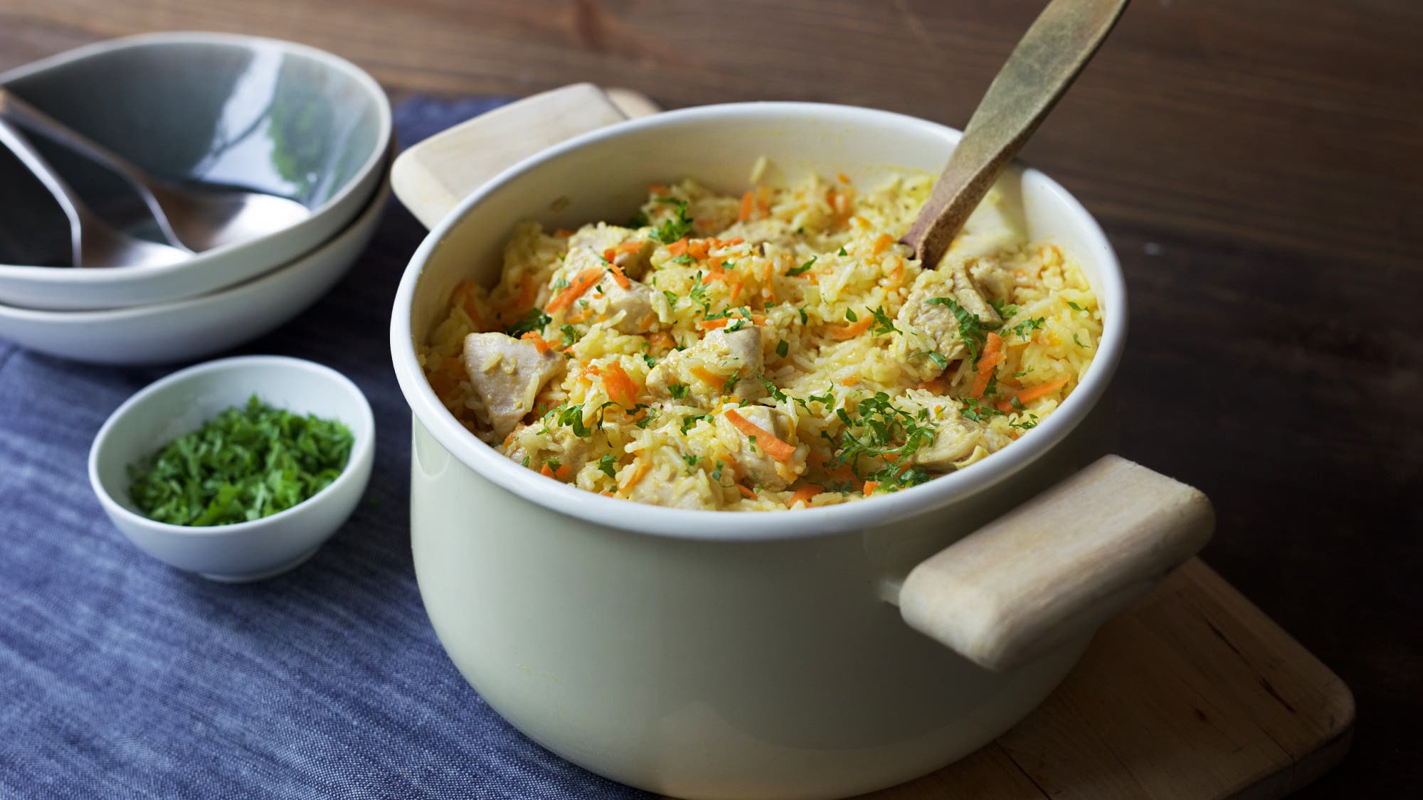 Alt-i-ett gryte med ris og kylling