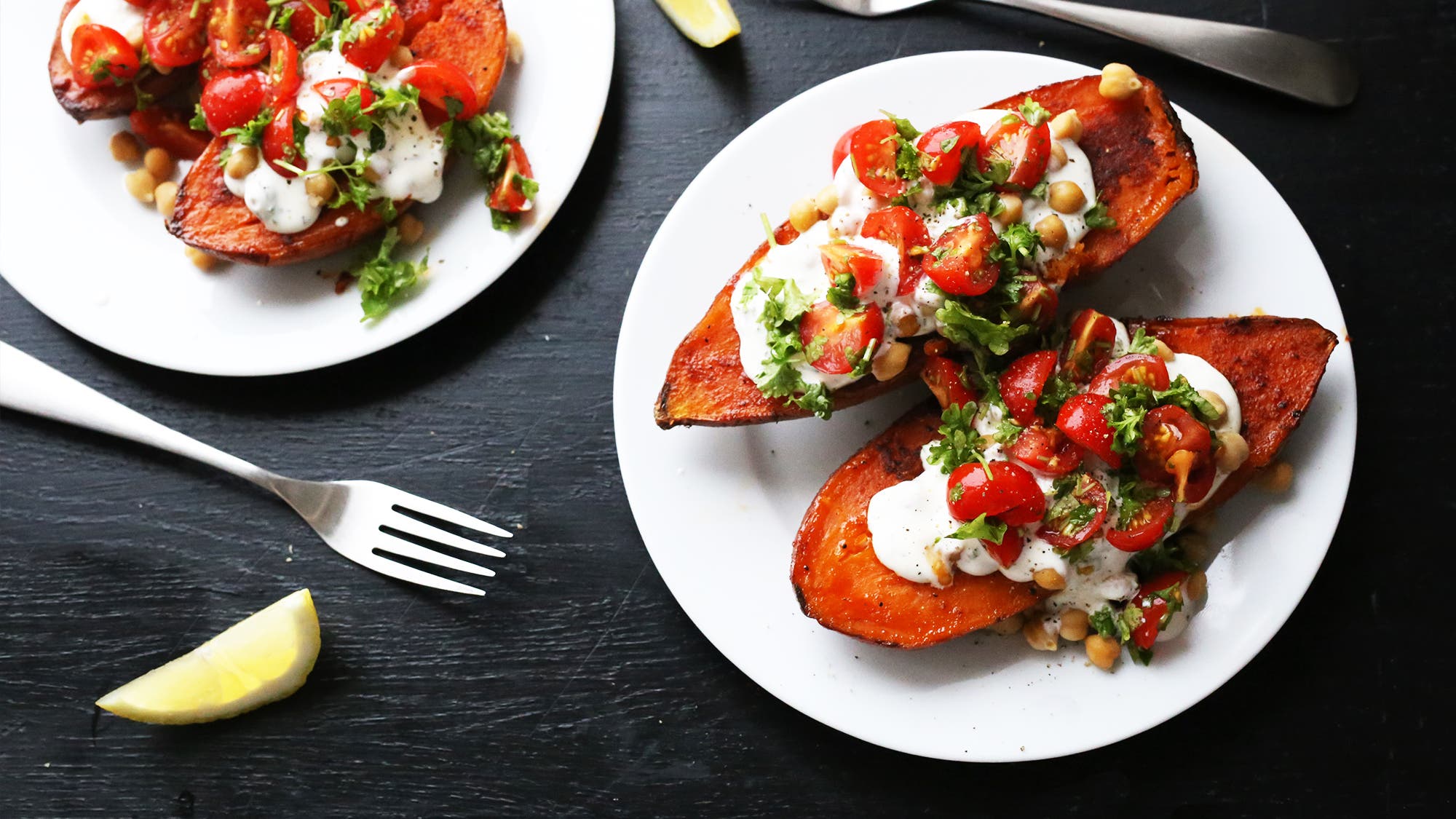 Bakt søtpotet med kikerter