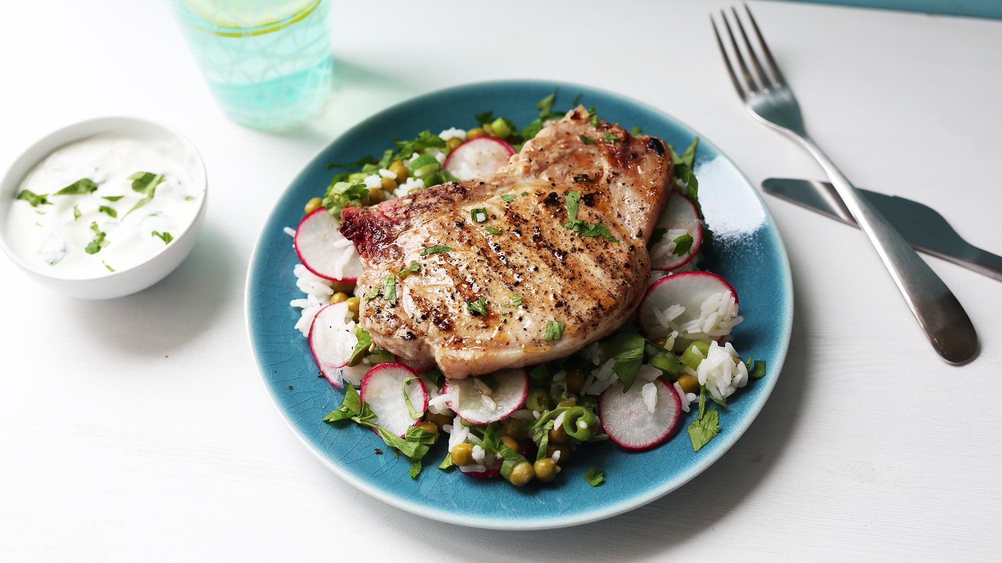 Svinekoteletter med ris