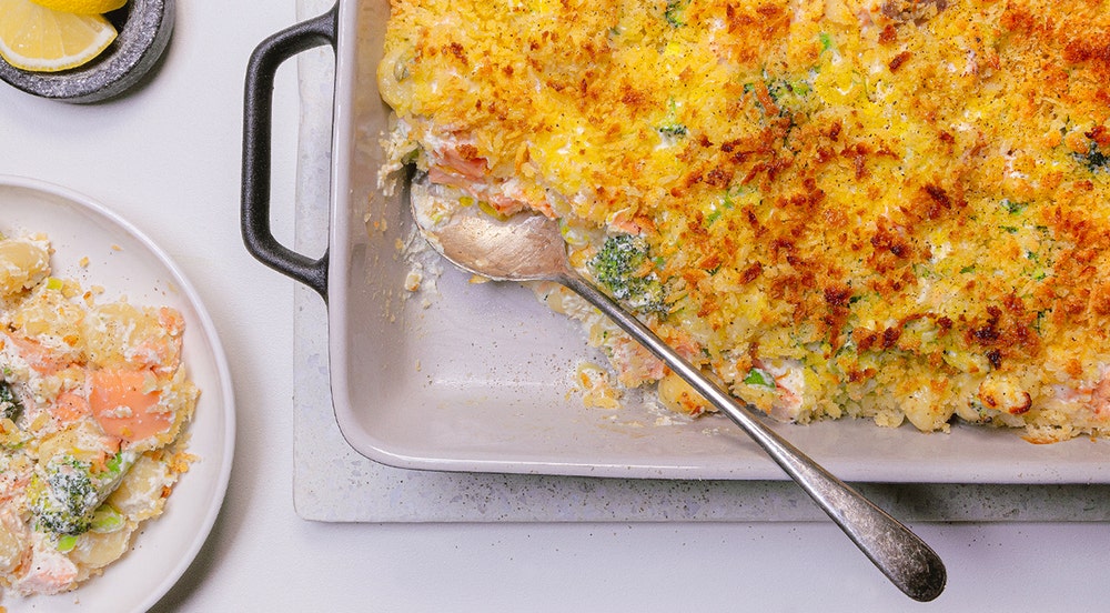 Gnocchiform med laks og brokkoli