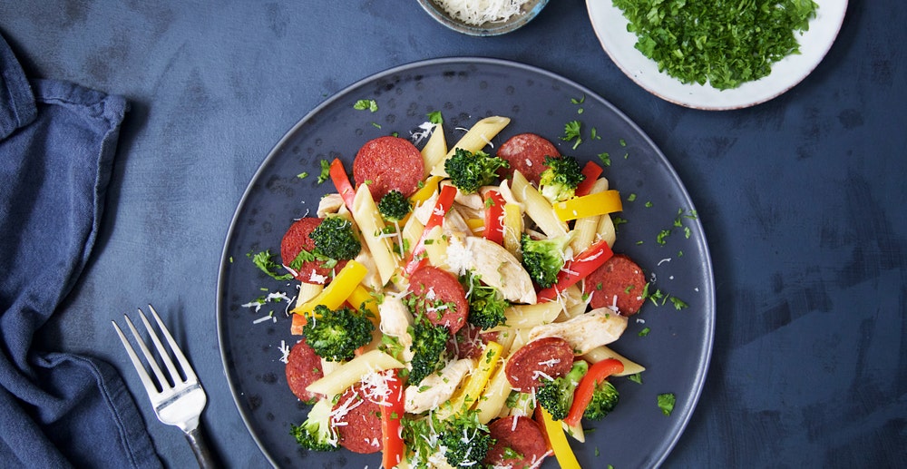 Kyllingpasta med chorizo