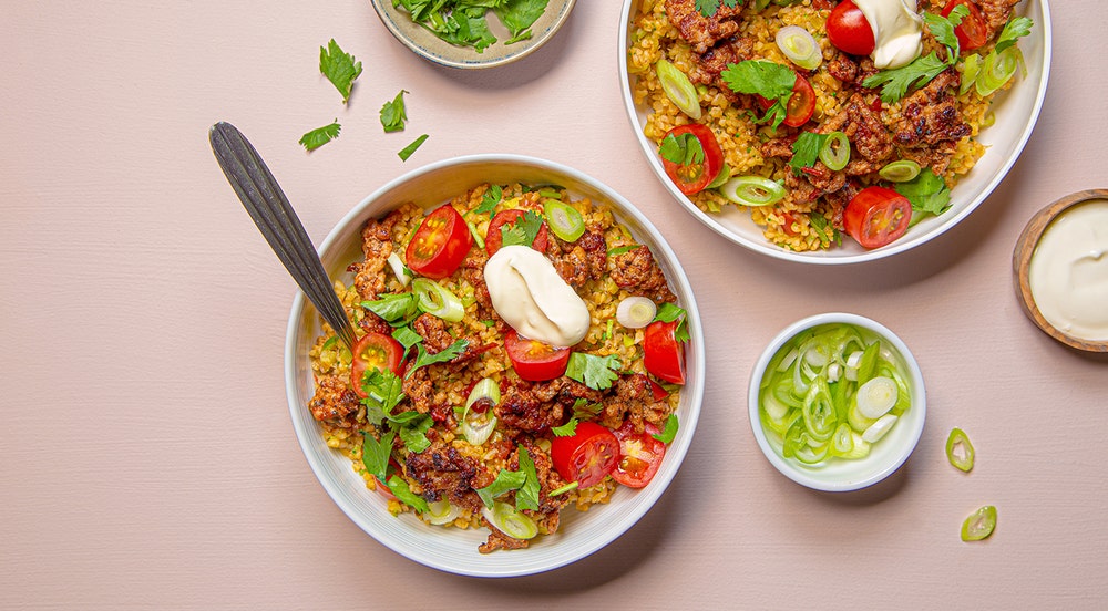 Bulgur- og tomatsalat med lam