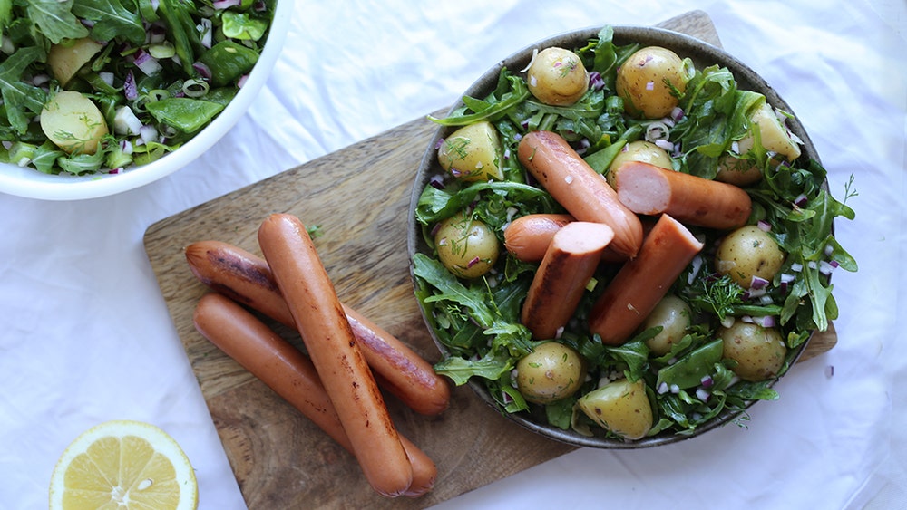 Pølser med grønn potetsalat