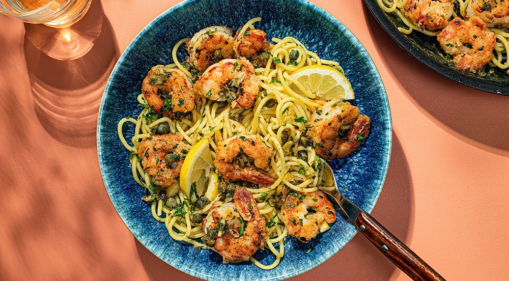 Piccata med reker og pasta