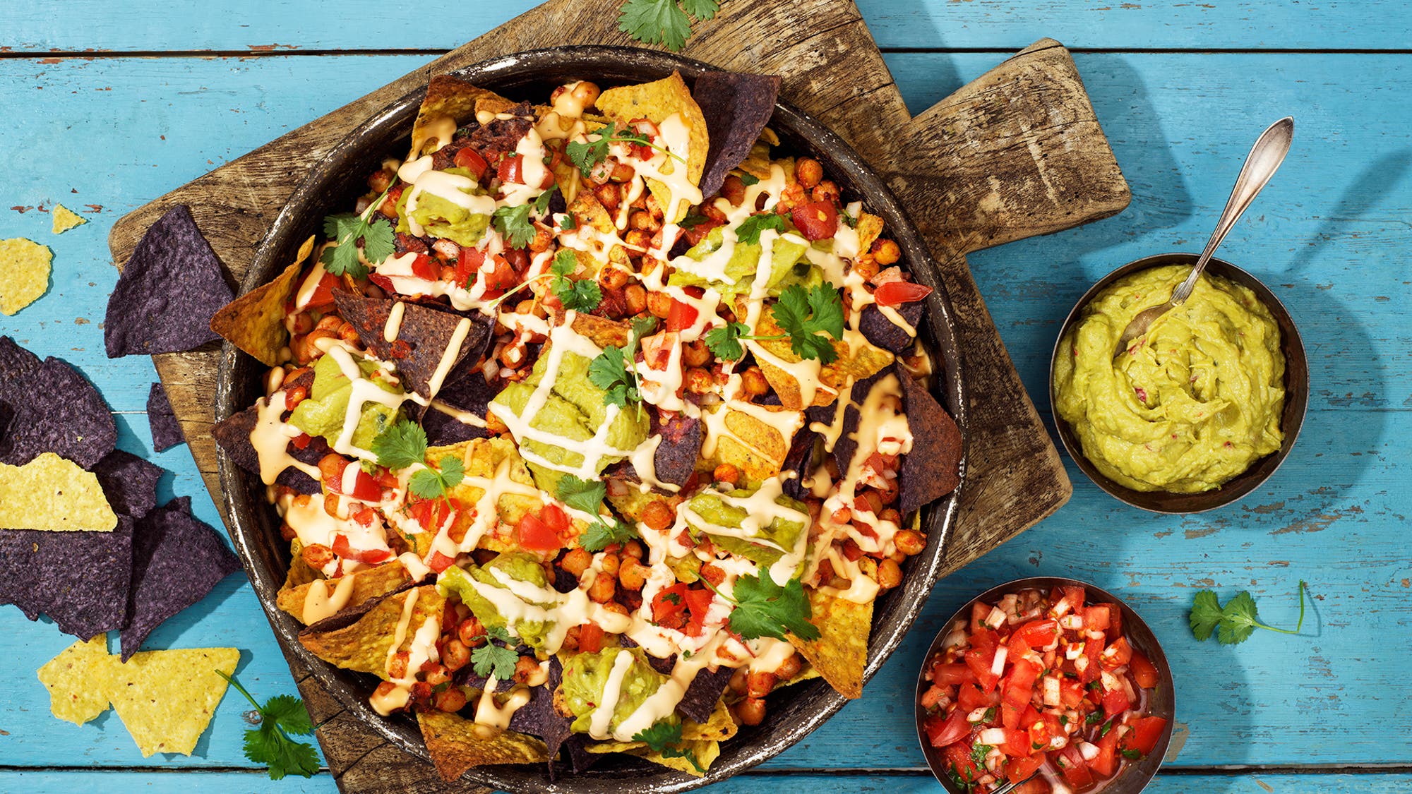 Dirty nachos with roasted hot chickpeas