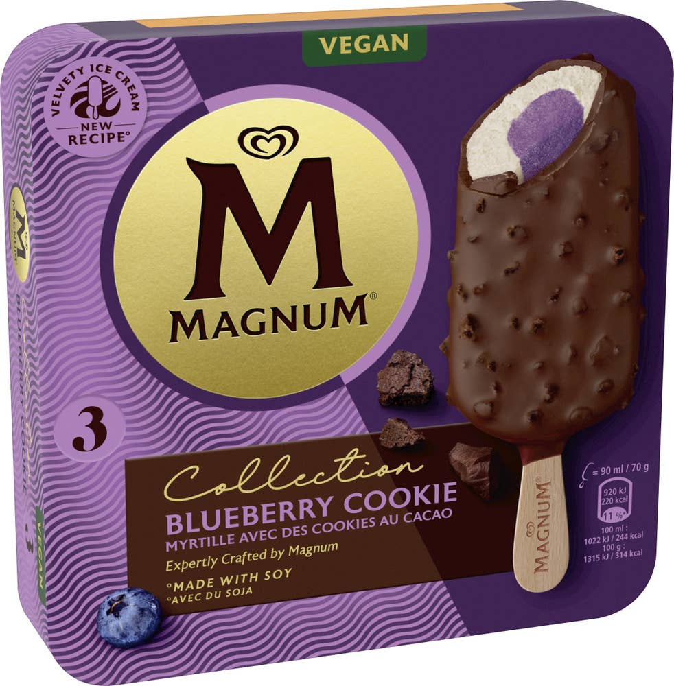 Magnum Glasspinnar Blueberry Cookie Vegan 3-p