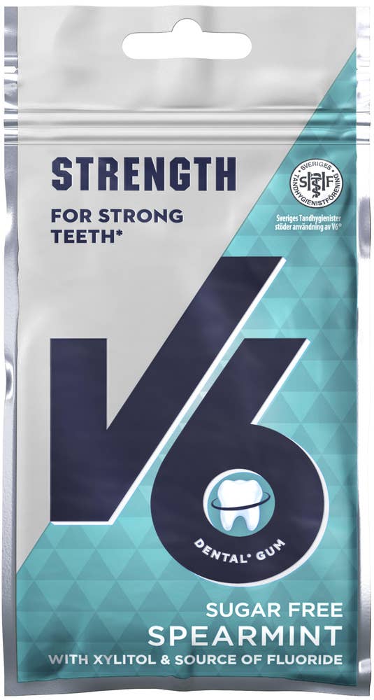 V6 Tuggummi Strong Teeth Flour Spearmint Sockerfri