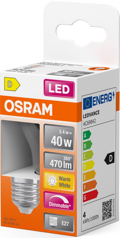 Osram LED Klot E27 470lm (40W) Klar Dimbar