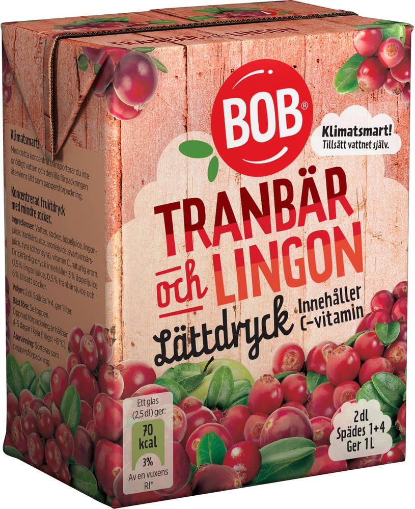 Bob Lättdryck Tranbär & Lingon Koncentrat