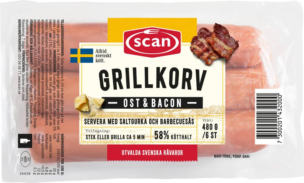 Scan Grillkorv Bacon & Ost 6-p