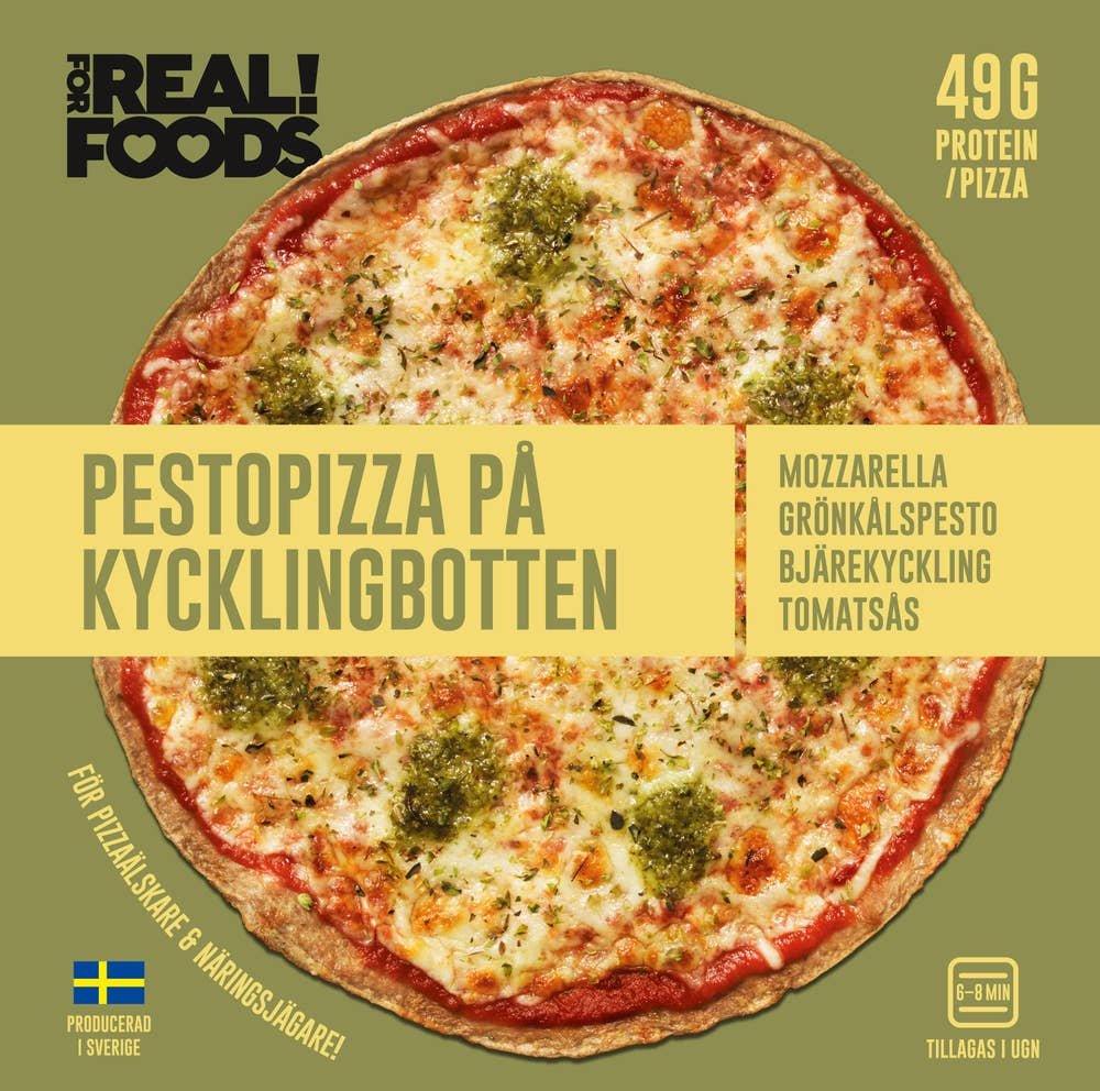 FOR REAL! FOODS Proteinpizza Pesto på Kycklingbotten Fryst