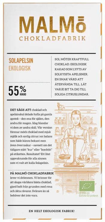 Malmö Chokladfabrik Choklad Solapelsin 55% EKO