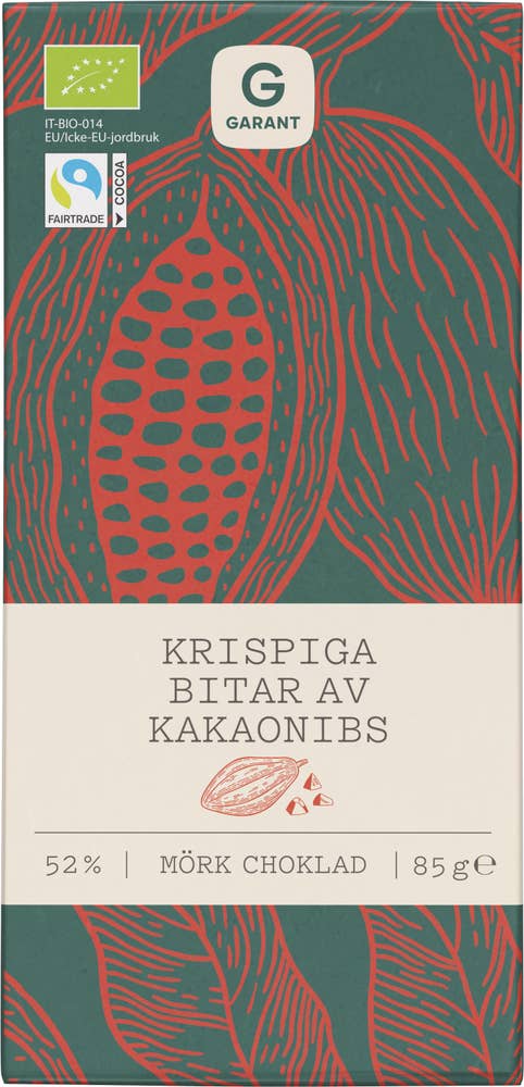 Garant Eko Mörk Choklad med Kakaonibs 52% EKO/Fairtrade