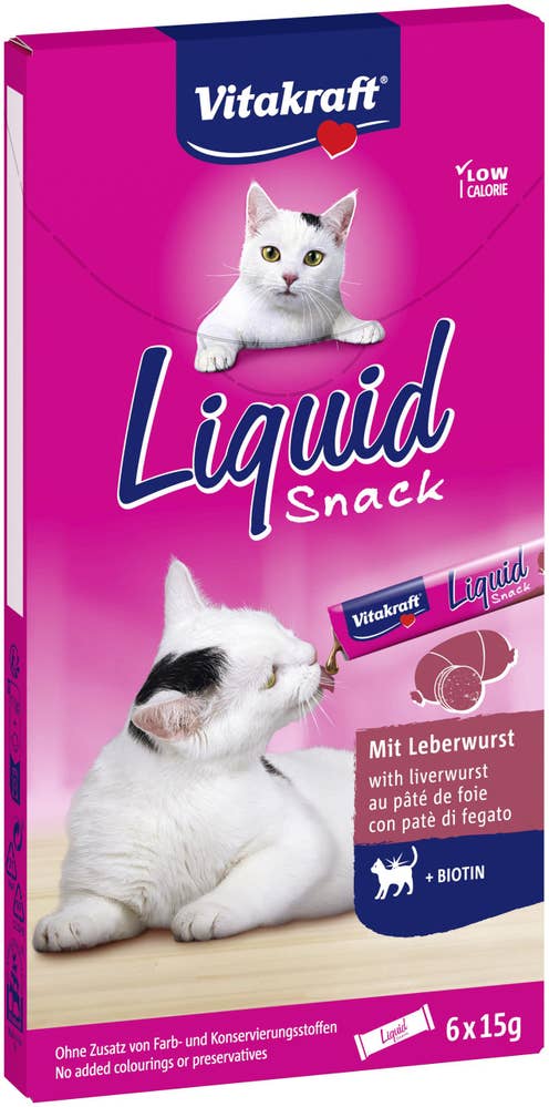 Vitakraft Kattsnack Liquid Leverkorv+Biotin 6-p
