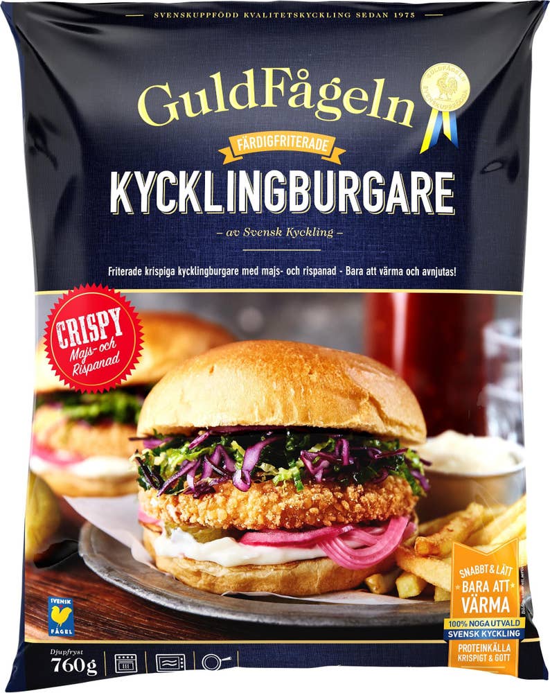 Guldfågeln Kycklingburgare 8-pack Crispy Fryst