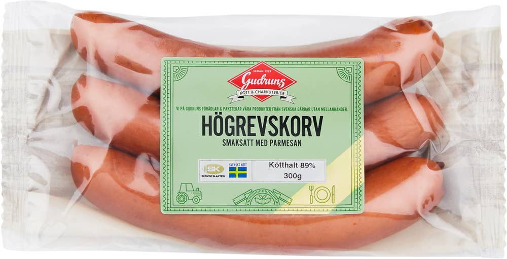 Gudruns Högrevskorv Parmesan 300g Gudruns