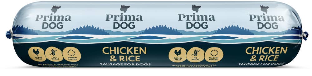 PrimaDog Våtfoder Köttkorv Kyckling & Ris