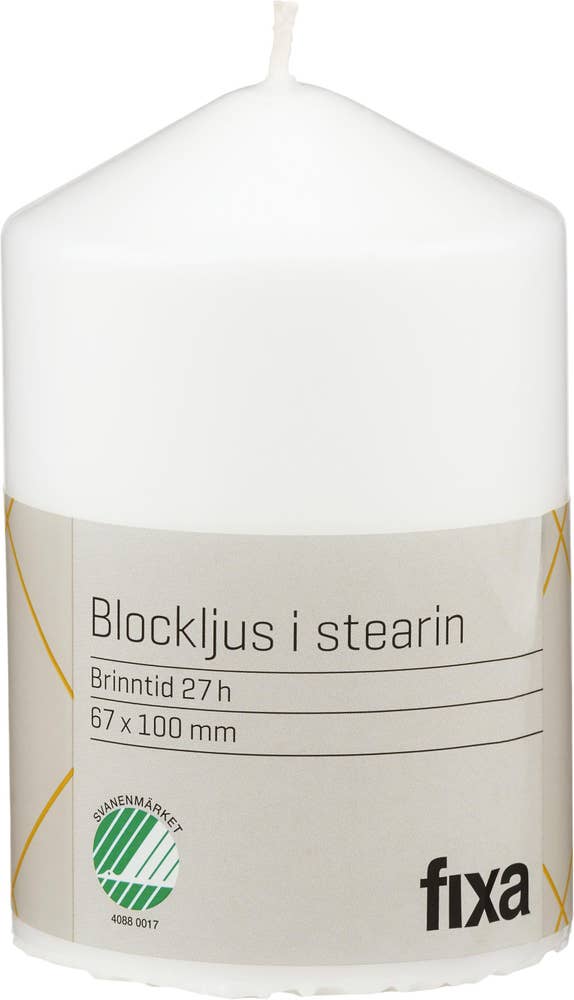 Fixa Blockljus Stearin Vit 10cm