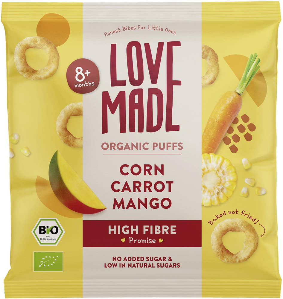LoveMade Organics Corn, Carrot & Mango Rings 8M EKO