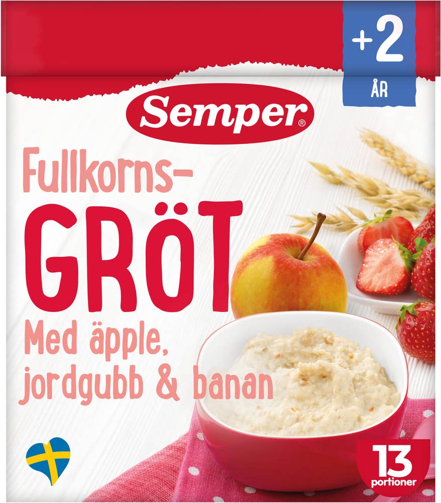 Semper Fullkornsgröt med Äpple, Jordgubb & Banan +24M 13 portioner
