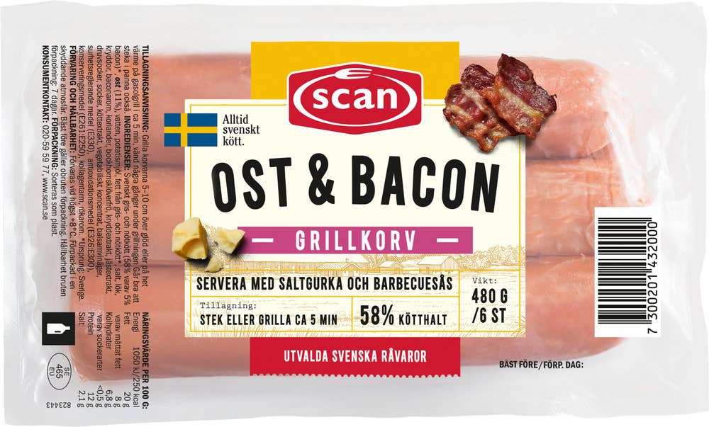 Scan Grillkorv Bacon & Ost 6-p