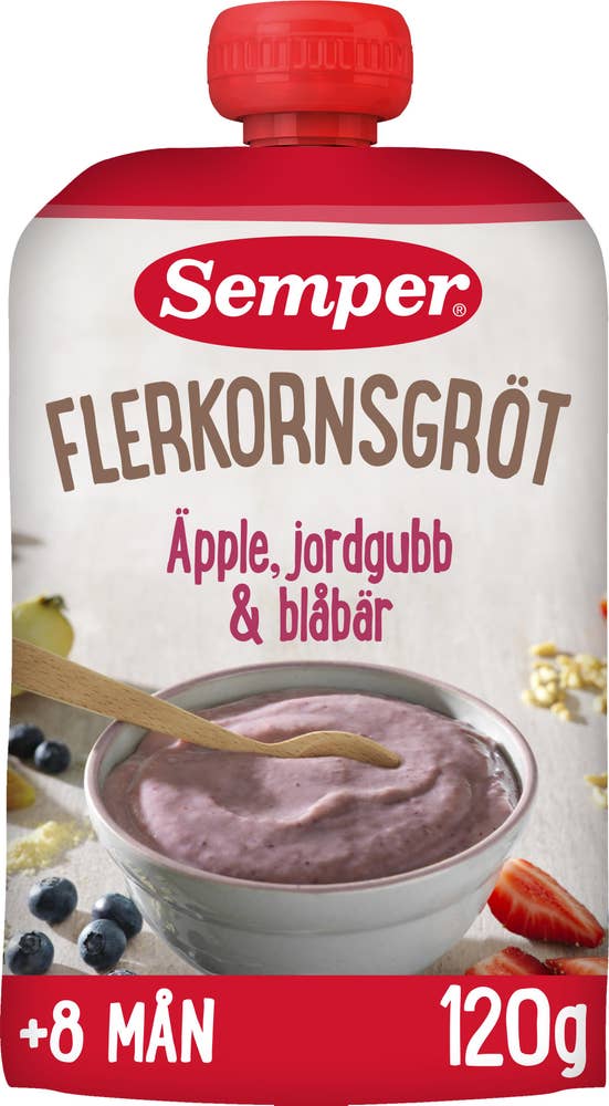 Semper Flerkornsgröt Äpple Jordgubb +8M