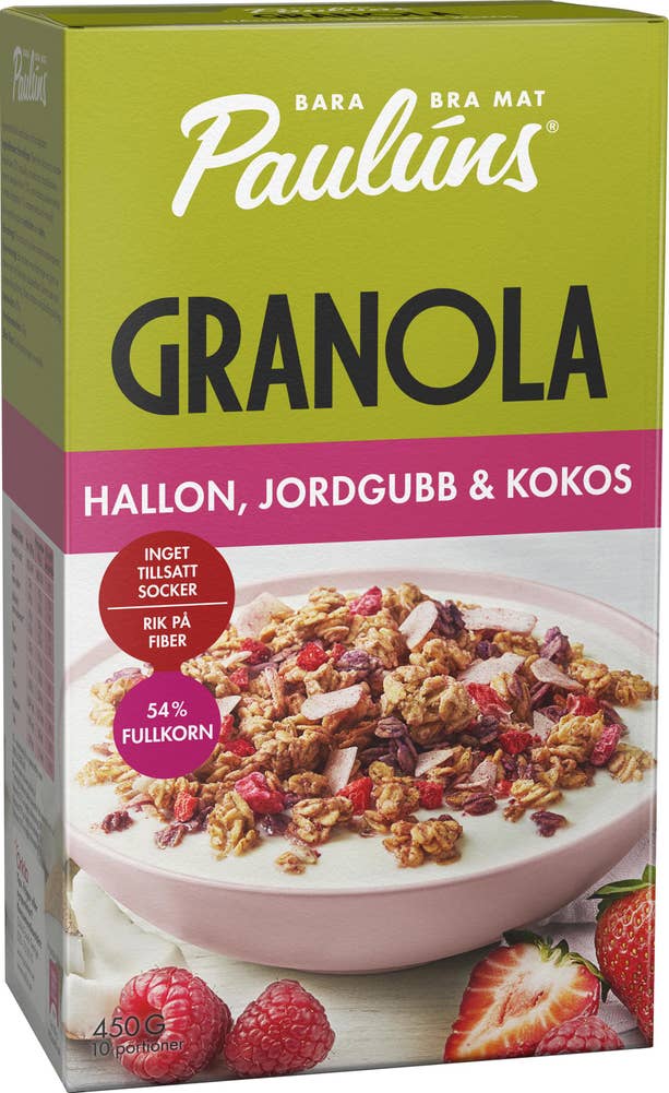 Paulúns Granola Hallon, Jordgubb & Kokos