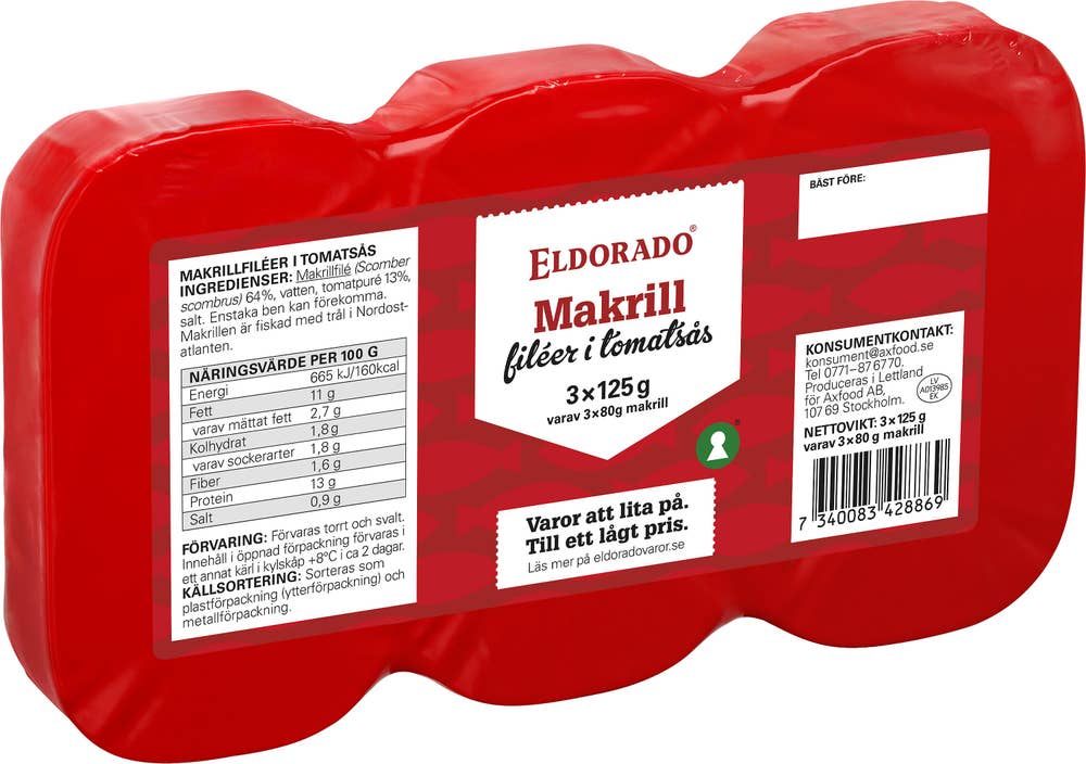 Eldorado Makrillfiléer i Tomatsås 3-p