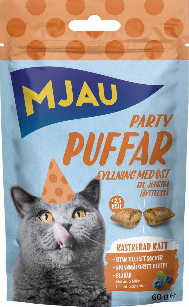 Mjau Kattmat Partypuffar Ost