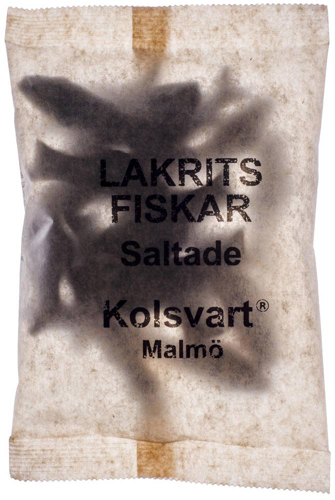 Kolsvart Lakritsfiskar Saltade Veganska