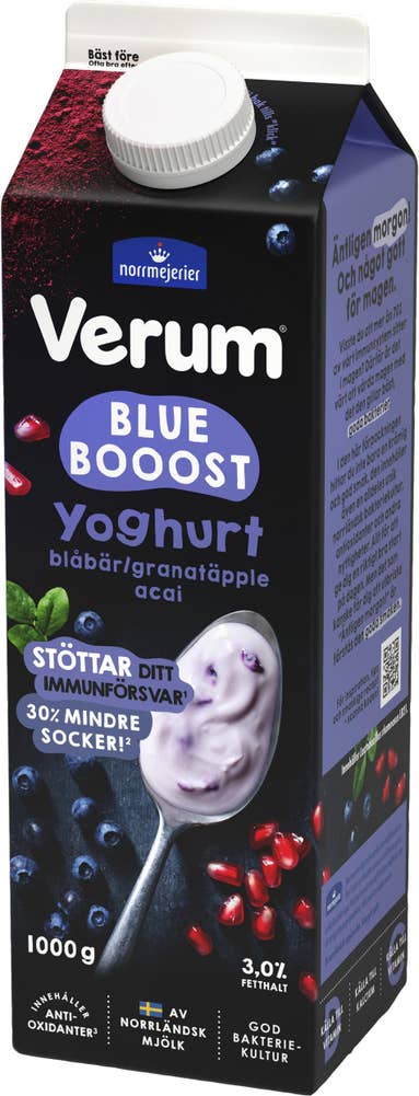 Verum Yoghurt Blue Boost Blåbär Granatäpple 3%