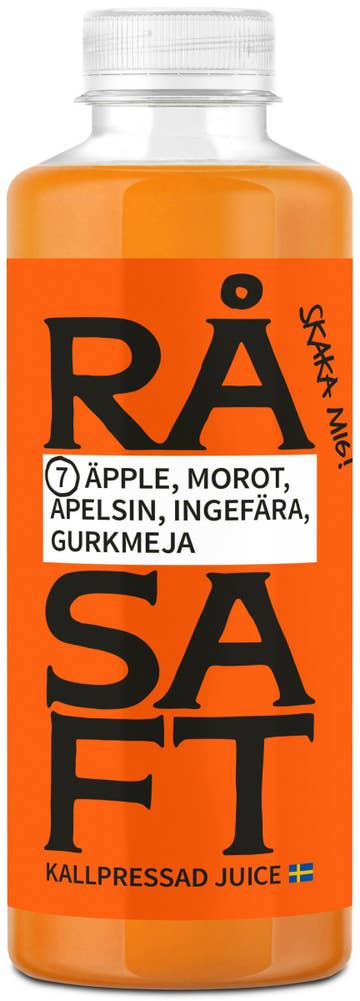 Råsaft Kallpressad Juice Morot, Äpple, Apelsin, Ingefära & Gurkmeja